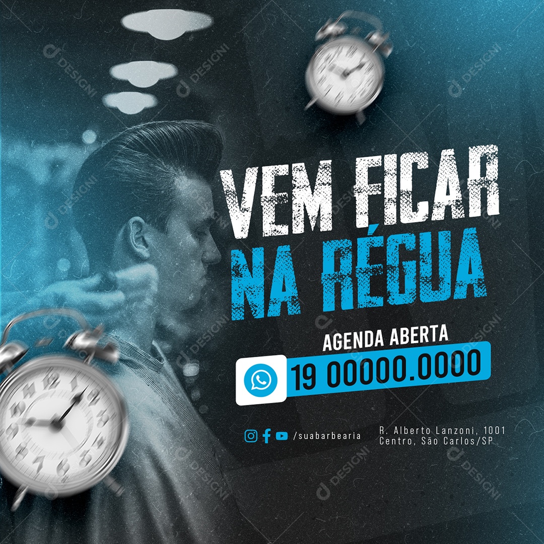 Agendamento Barbearia Vem Ficar na Régua Agenda Aberta Social Media PSD Editável