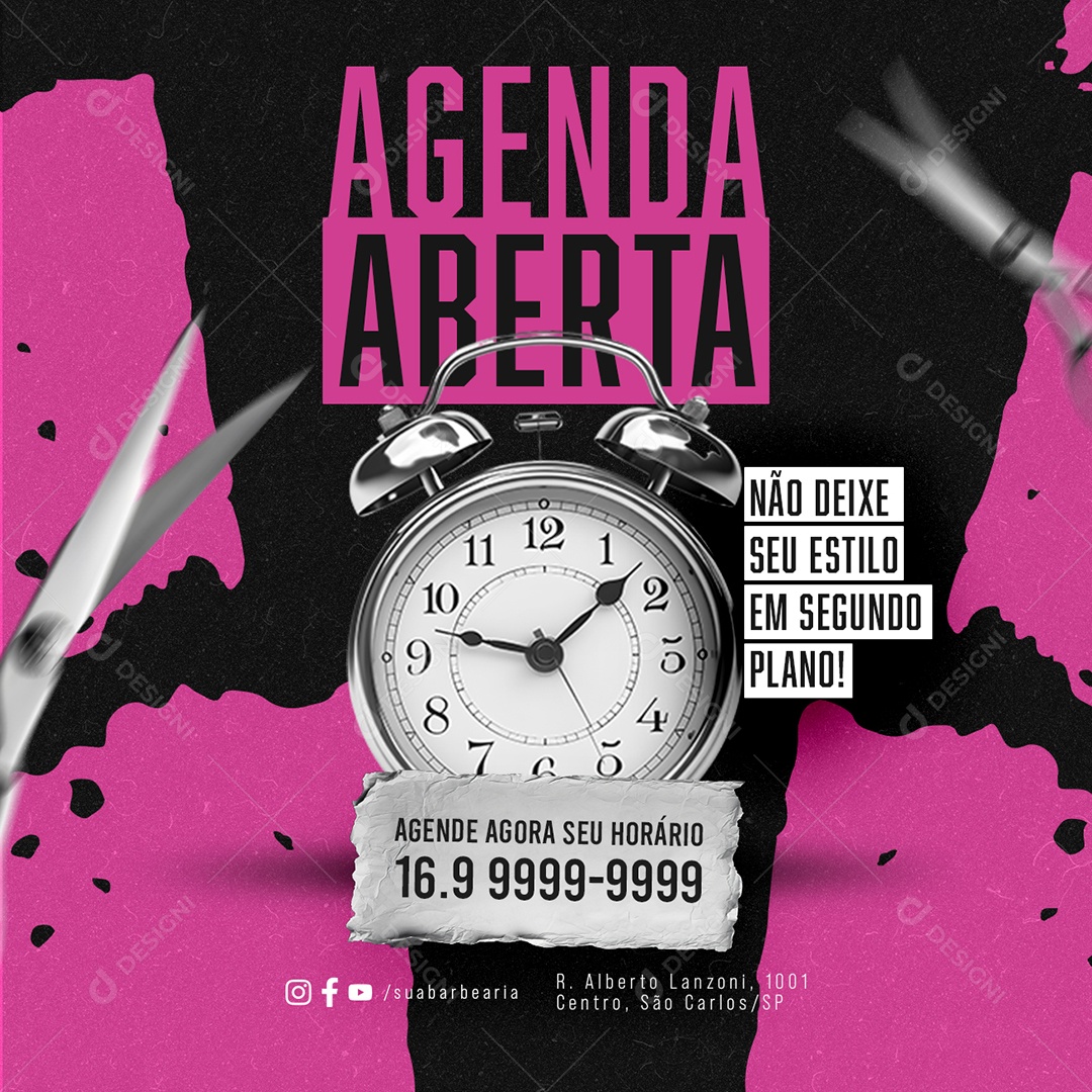 Agendamento Barbearia Agenda Aberta Agende agora seu Horário Social Media PSD Editável