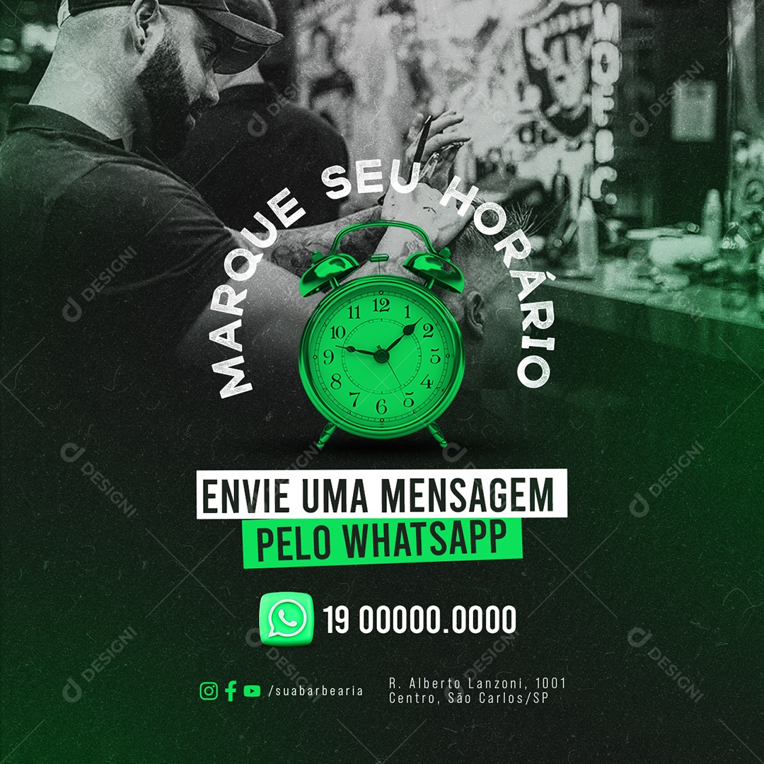 Agendamento Barbearia Marque seu Horário Envie uma mensagem Social Media PSD Editável