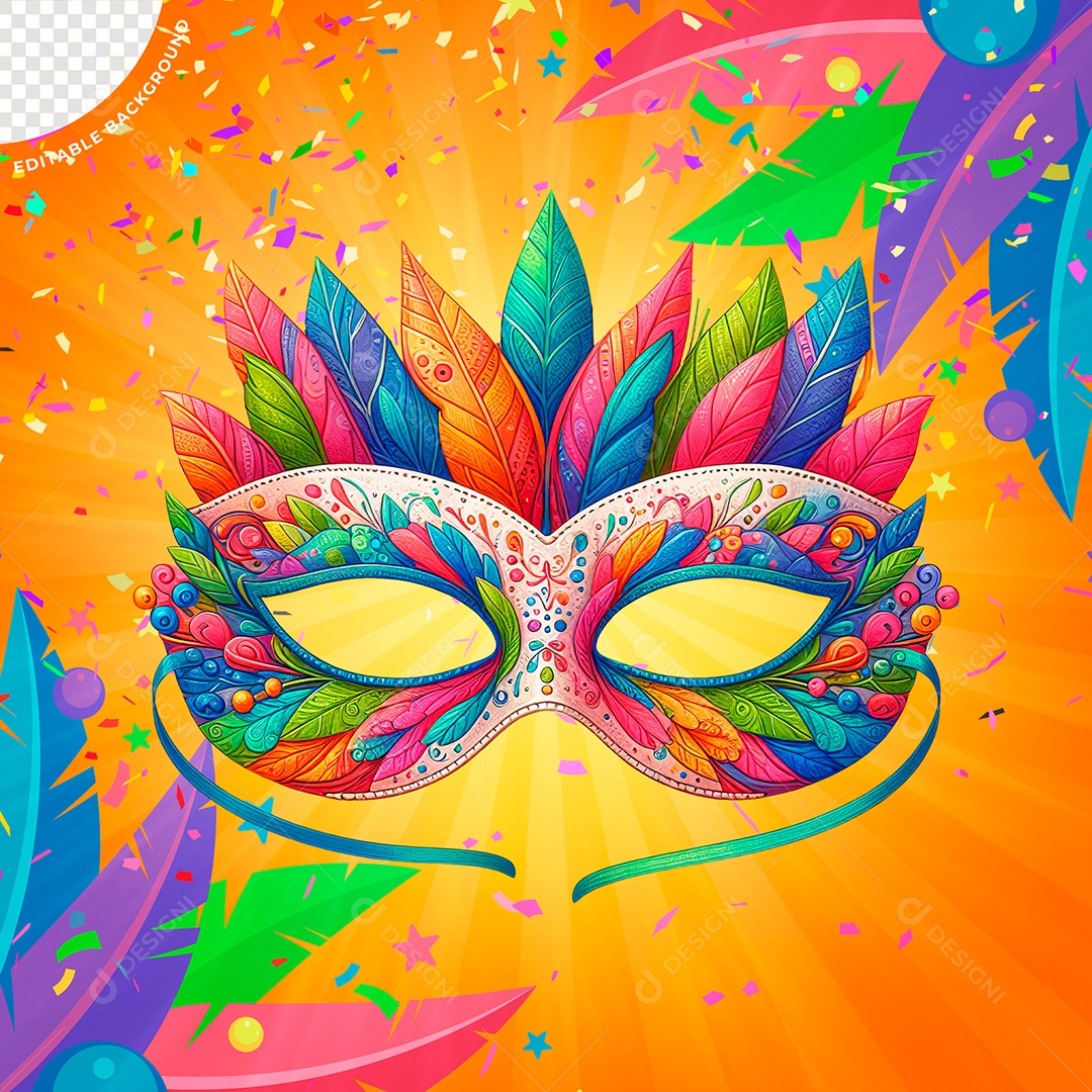 Mascara de Carnaval Colorida Elemento 3D para Composição PSD