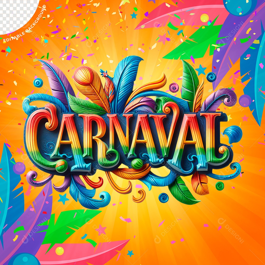 Carnaval Selo 3D Colorido para Composição PSD
