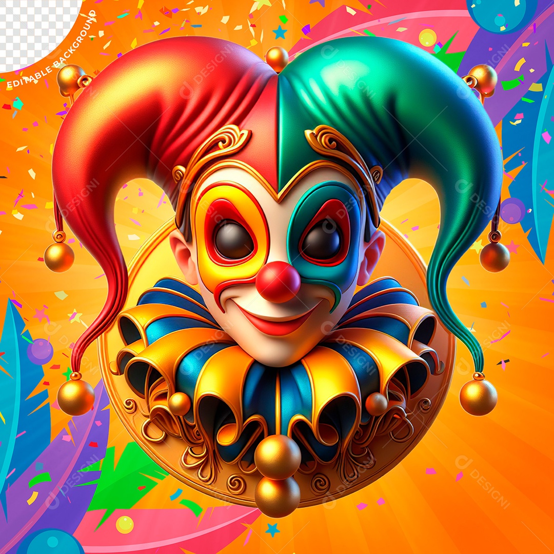 Bobo Colorido Elemento 3D de Carnaval para Composição PSD