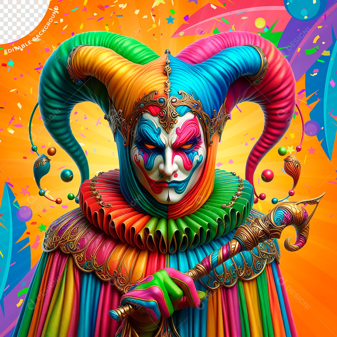 Bobo de Carnaval Elemento 3D Colorido para Composição PSD