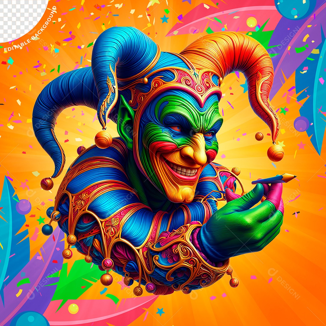 Bobo de Carnaval Elemento 3D Colorido para Composição PSD
