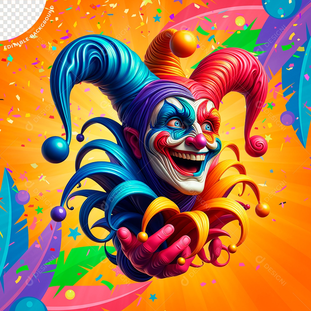 O Bobo Colorido Elemento 3D de Carnaval para Composição