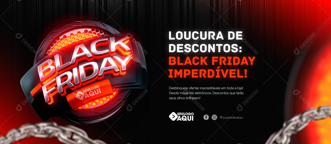 Social Media Black Friday Loucura de Descontos PSD Editável