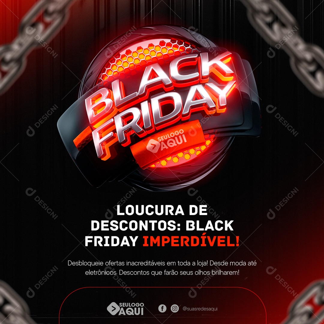 Social Media Black Friday Loucura de Descontos PSD Editável