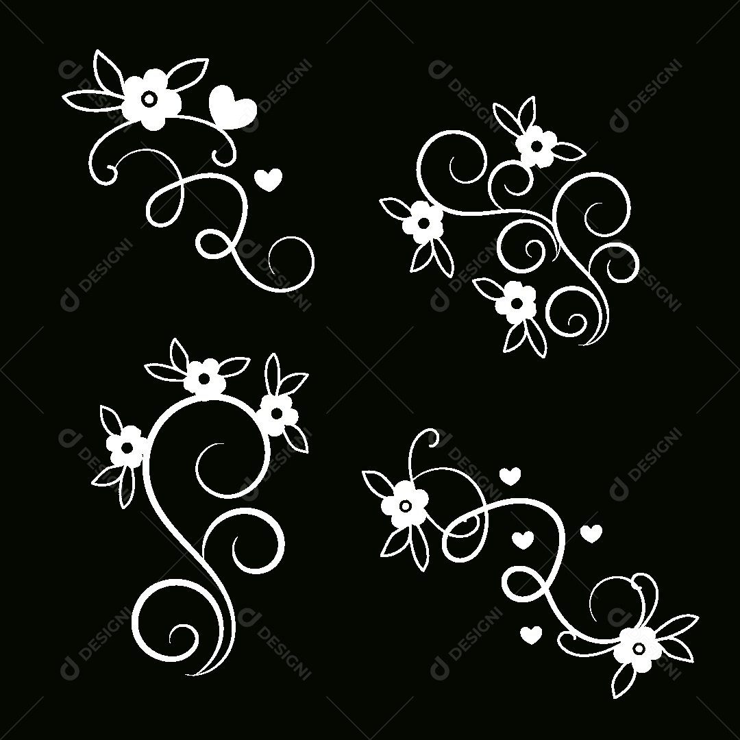 Conjunto de Desenhos Florais Vetor EPS