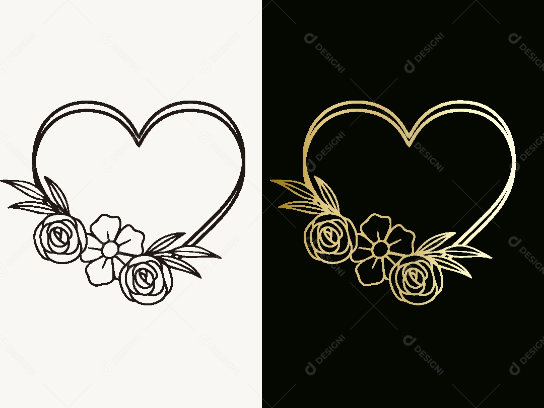 Desenhos de Corações e Flores Feito a Mão Vetor EPS