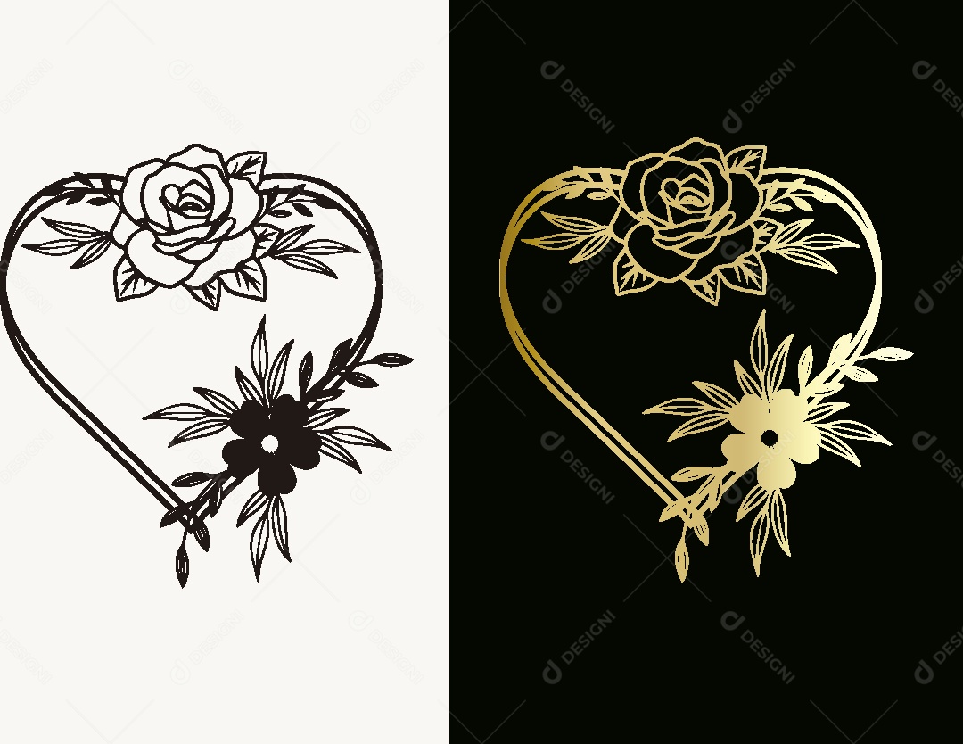 Desenhos de Corações e Flores Feito a Mão Vetor EPS