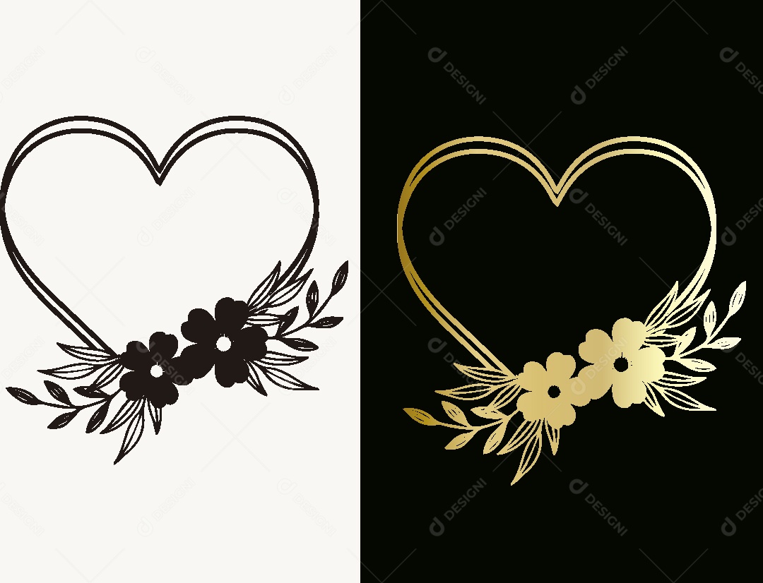 Desenhos de Corações e Flores Feito a Mão Vetor EPS