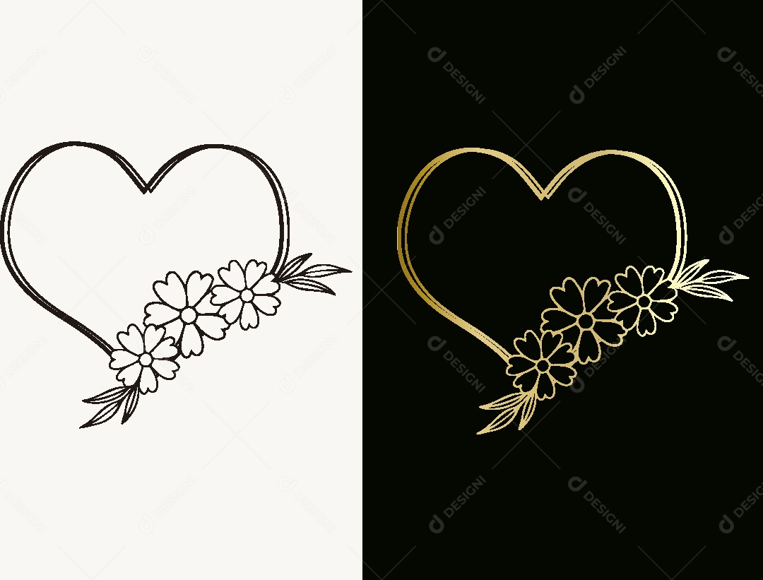 Desenhos de Corações e Flores Feito a Mão Vetor EPS