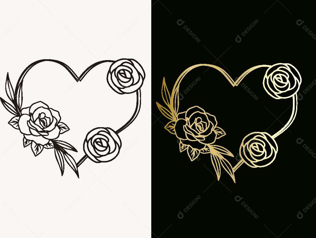 Desenhos de Corações e Flores Feito a Mão Vetor EPS