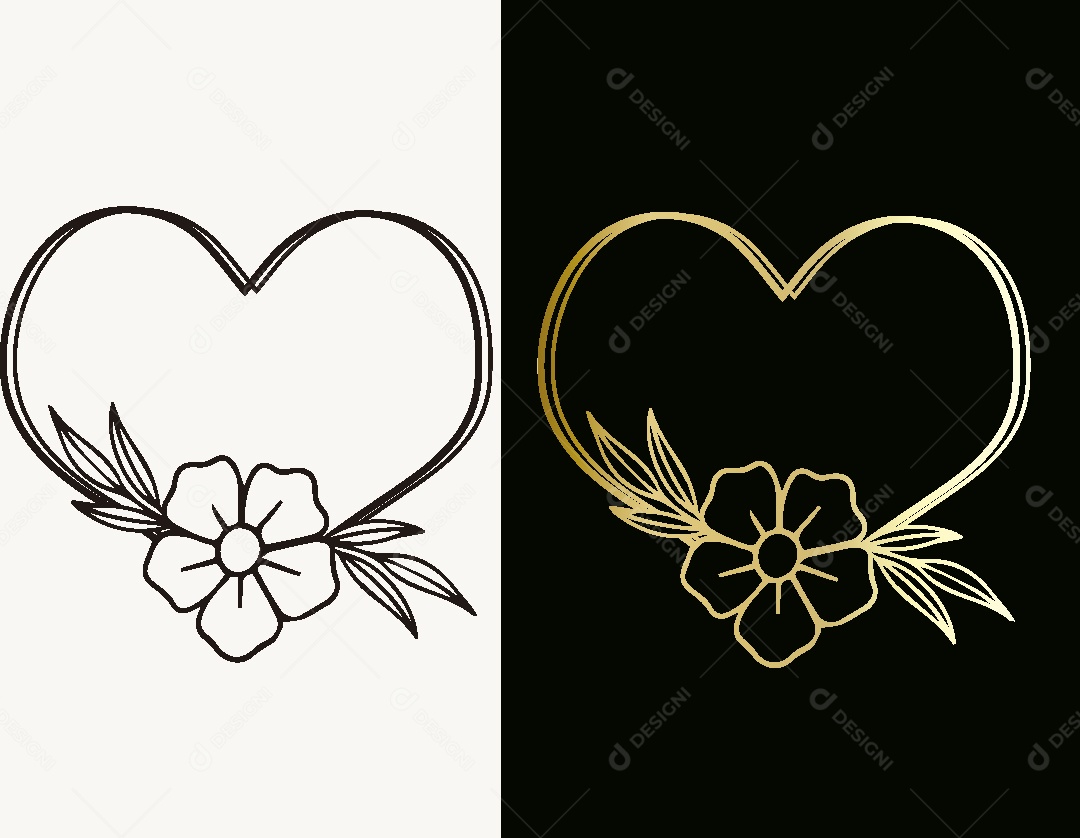 Desenhos de Corações e Flores Feito a Mão Vetor EPS