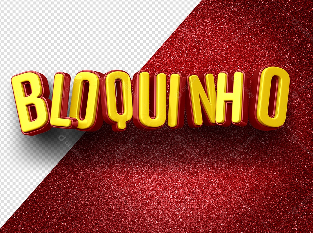 Bloquinho Texto 3D Amarelo e Vermelho para Composição PSD
