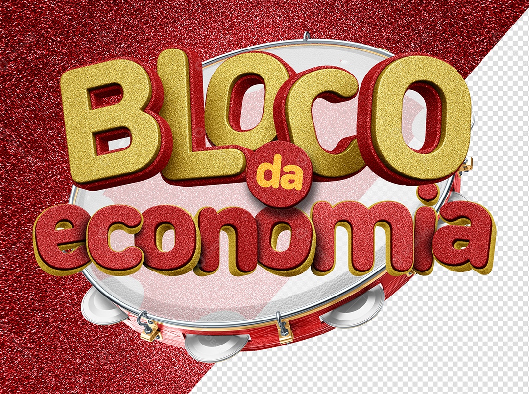Bloco da economia Selo 3D Dourado e Vermelho para Composição PSD