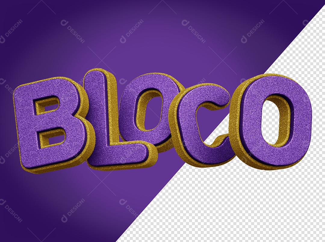 Bloco Texto 3D Roxo e Dourado Composição PSD