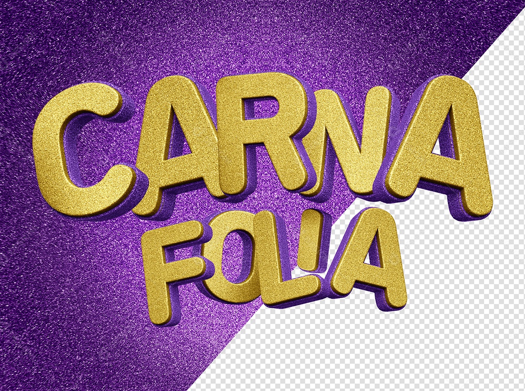 Carna Folia Texto 3D Dourado e Roxo para Composição PSD