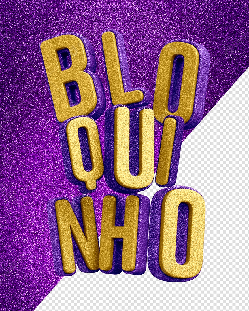 Bloquinho Texto 3D Dourado e Roxo para Composição PSD