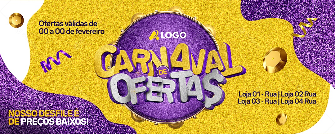 Banner Carnaval de Ofertas Loja Nosso Desfile é de Preços Baixos Social Media PSD Editável
