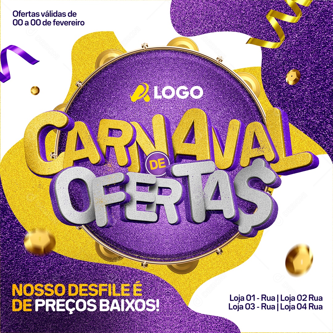 Carnaval de Ofertas Loja Nosso Desfile é de Preços Baixos Social Media PSD Editável