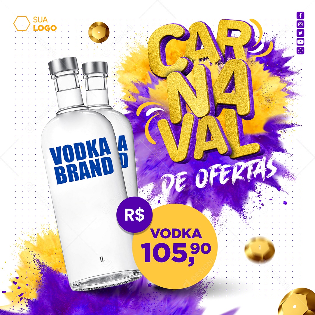 Carnaval de Ofertas Vodka Brand Social Media PSD Editável