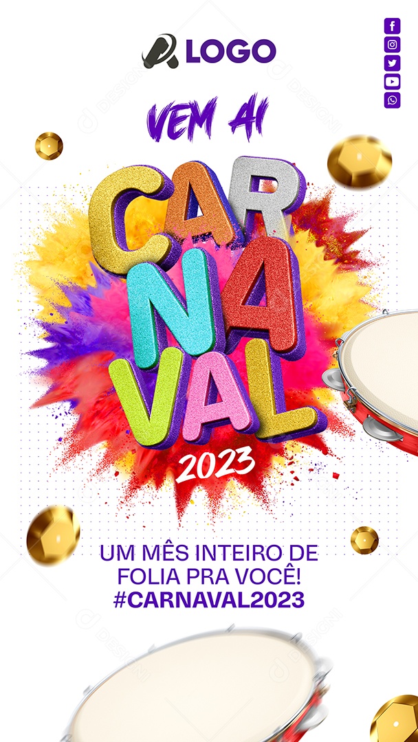 Story Vem Ai Carnaval 2023 Social Media PSD Editável