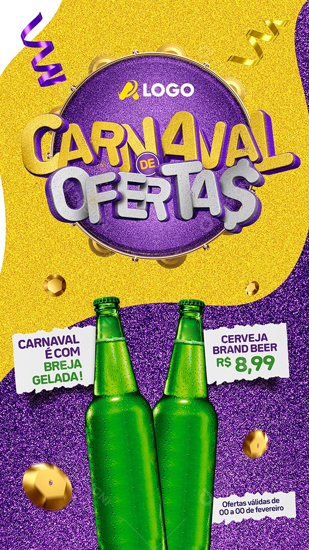 Story Carnaval De Ofertas Supermercado Carnaval é com Breja Cerveja Brand Social Media PSD Editável
