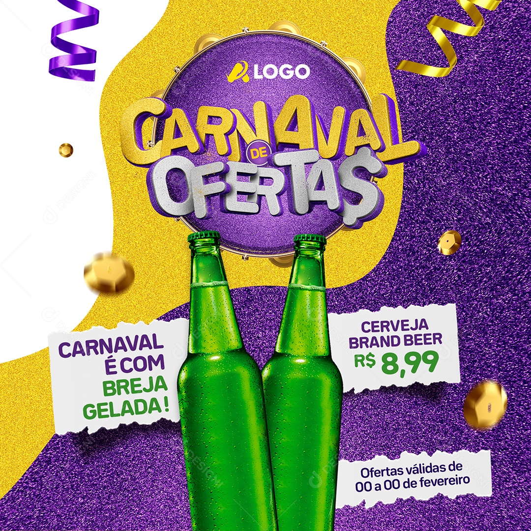 Carnaval De Ofertas Supermercado Carnaval é com Breja Cerveja Brand Social Media PSD Editável