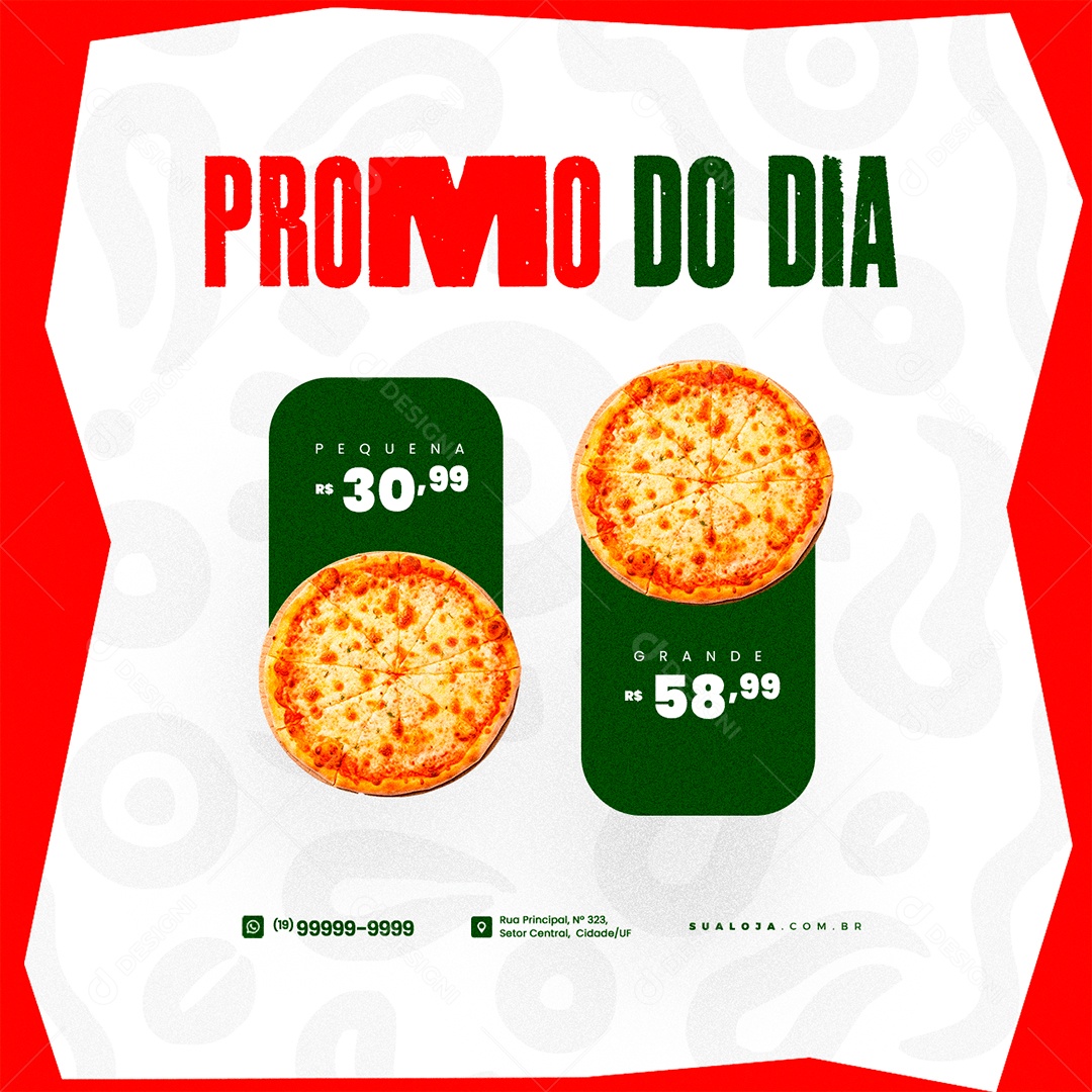 Pizzaria Promo do Dia Pizza Pequena e Pizza Grande Social Media PSD Editável