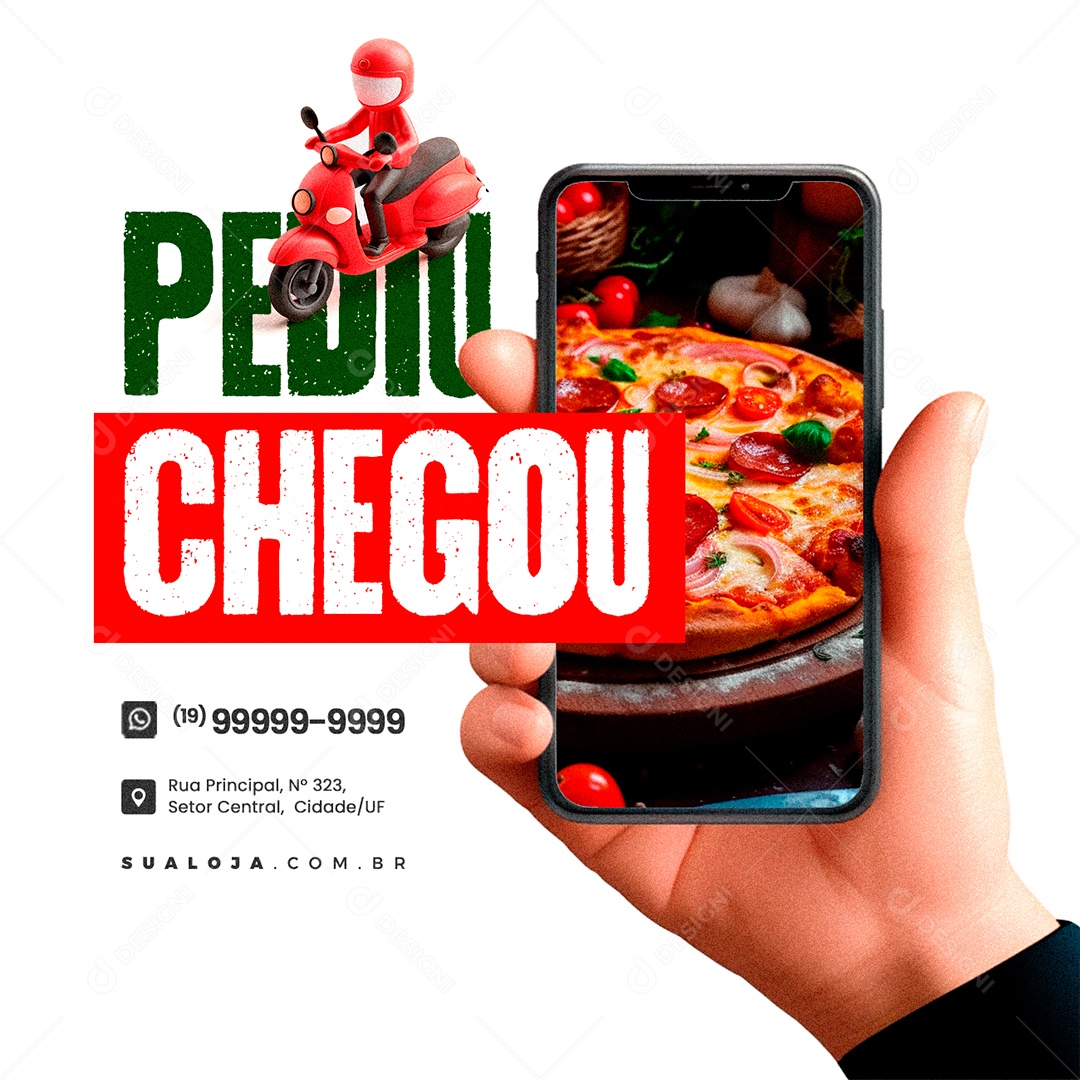 Pizzaria Pediu Chegou Delivery Social Media PSD Editável