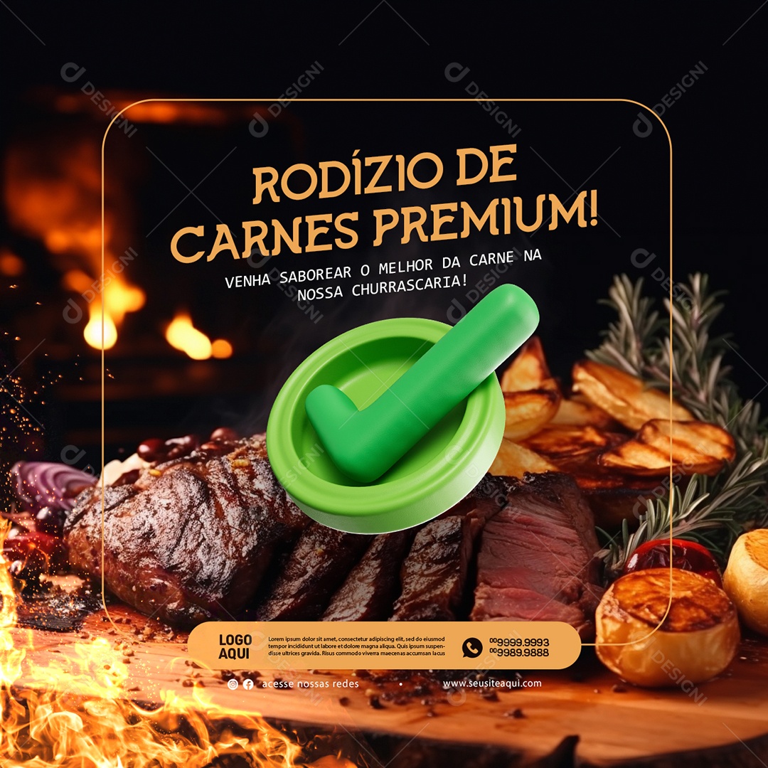 Churrascaria Rodízio de Carnes Premium venha Saborear o melhor da Carne Social Media PSD Editável