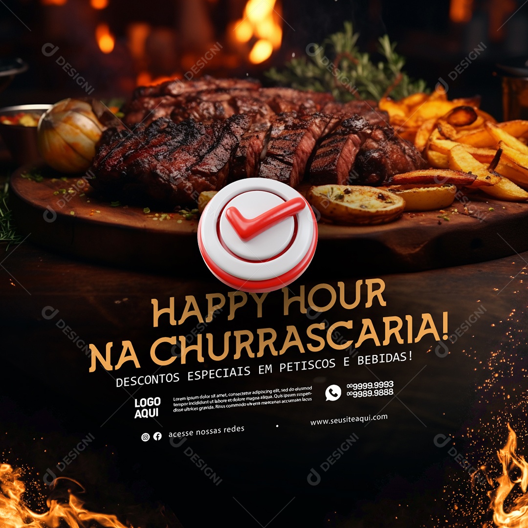 Happy Hour na Churrascaria Descontos Especiais Social Media PSD Editável