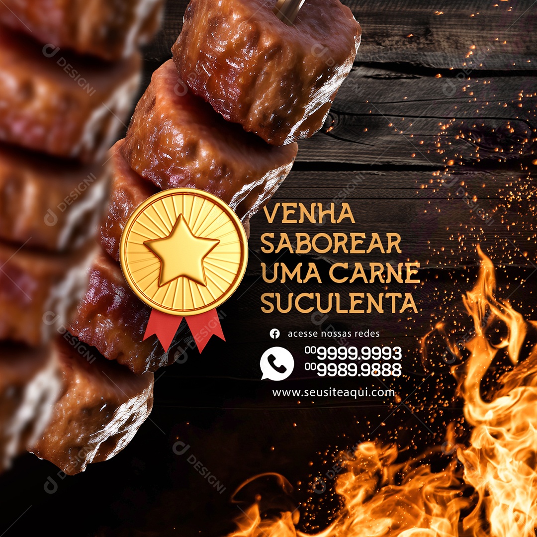 Churrascaria Venha Saborear uma Carne suculenta Social Media PSD Editável