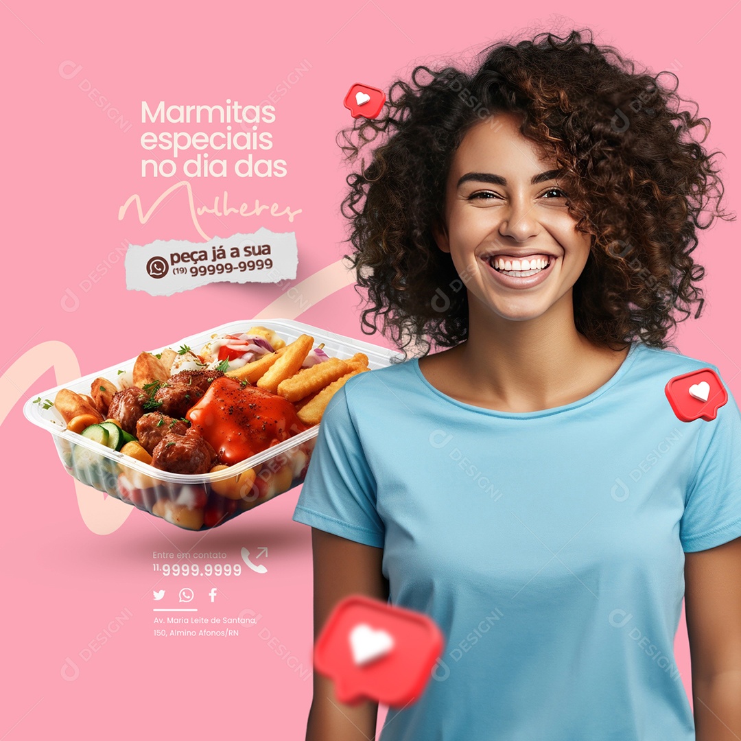 Convite Marmitaria Restaurante Marmitas especiais no Dia das Mulheres Social Media PSD Editável