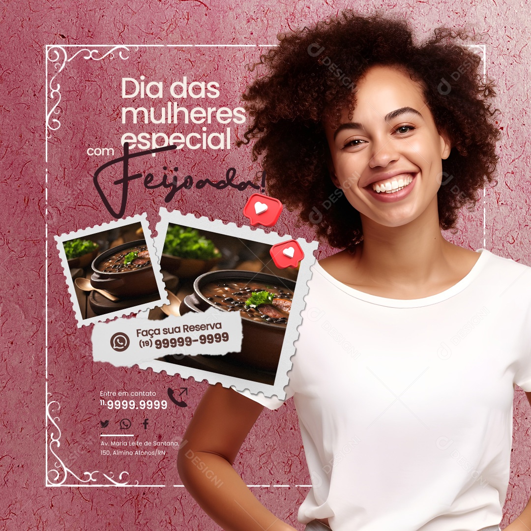 Convite Dia das mulheres Especial com Feijoada Social Media PSD Editável