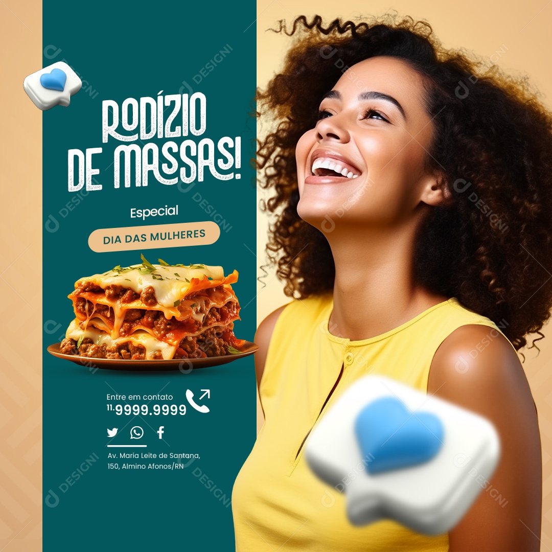 Convite Rodízio de Massas Especial Dia das Mulheres Social Media PSD Editável