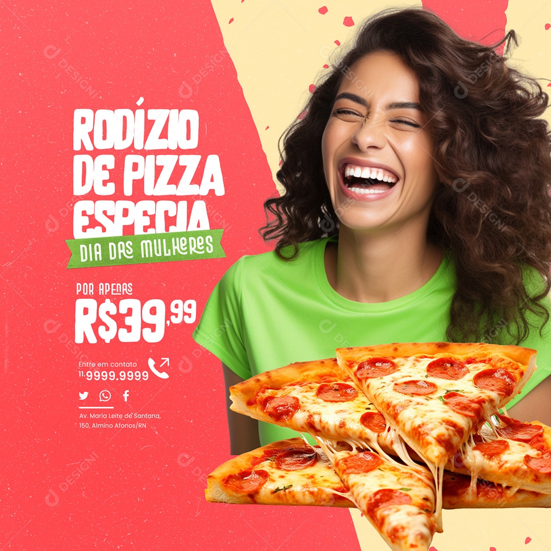Convite Pizzaria Rodízio de Pizza Especial Dia das Mulheres Social Media PSD Editável