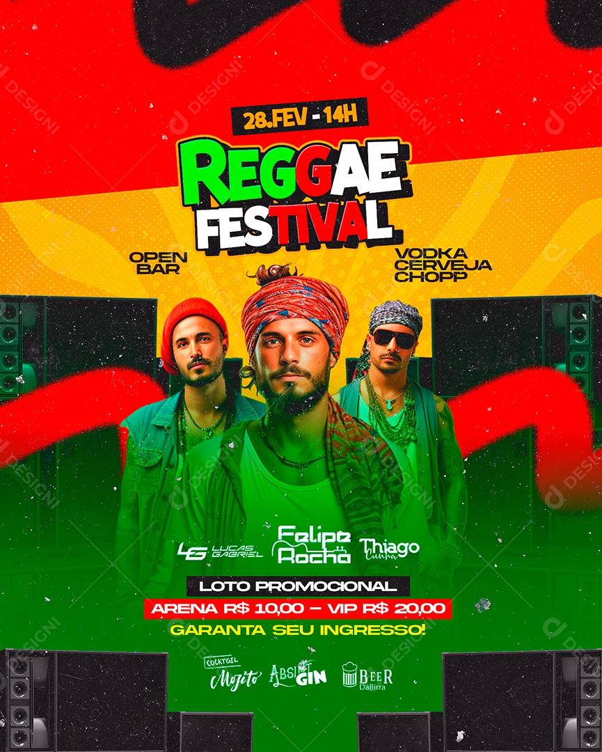 Flyer Reggae Festival Lucas Gabriel Felipe Rocha Thiago Cunha Social Media PSD Editável