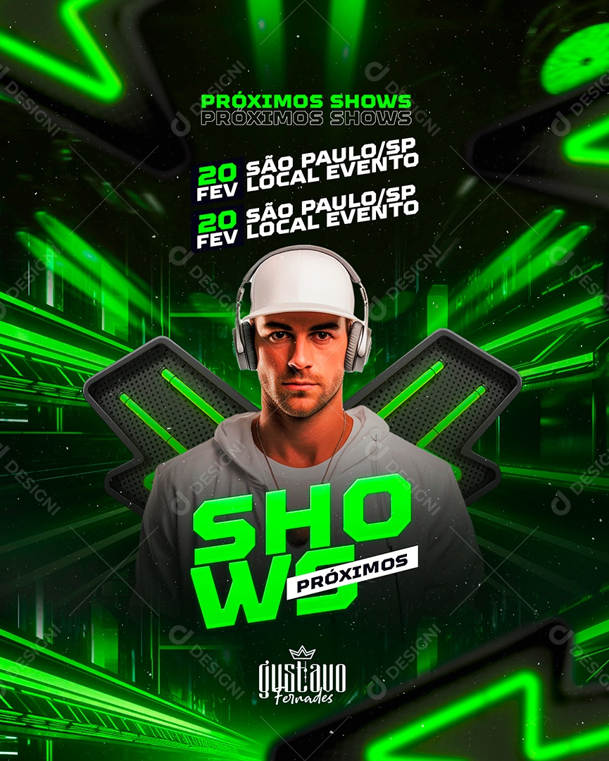 Flyer Próximos Shows Gustavo Fernades Social Media PSD Editável