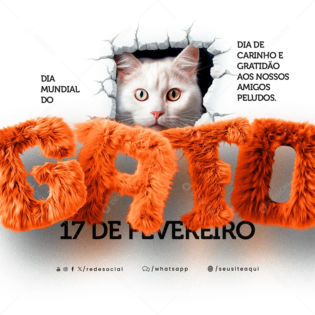 Dia Mundial Do Gato 17 De Fevereiro Dia de carinho e gratidão Social Media PSD Editável