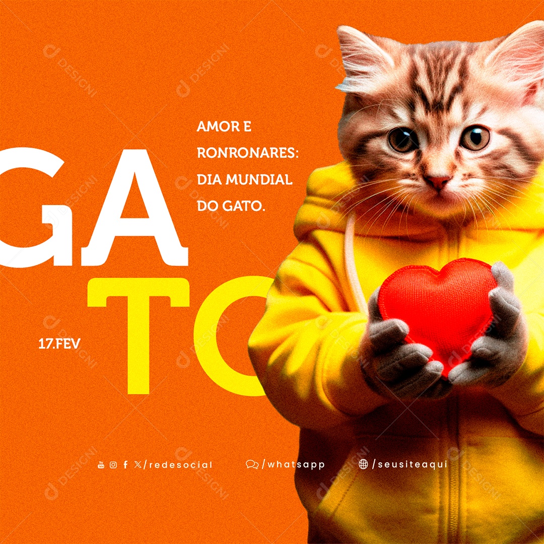 Dia Mundial Do Gato 17 De Fevereiro Amor e Ronronares Social Media PSD Editável