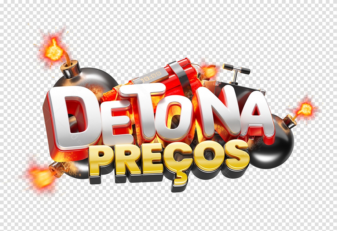 Detona Preços Selo 3D Vermelho Cinza e Amarelo para Composição PSD