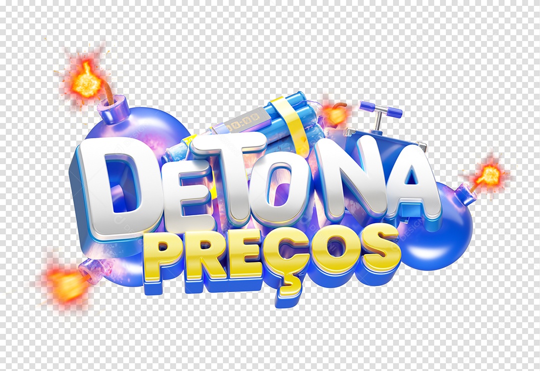 Detona Preços Selo 3D Azul Cinza e Amarelo para Composição PSD