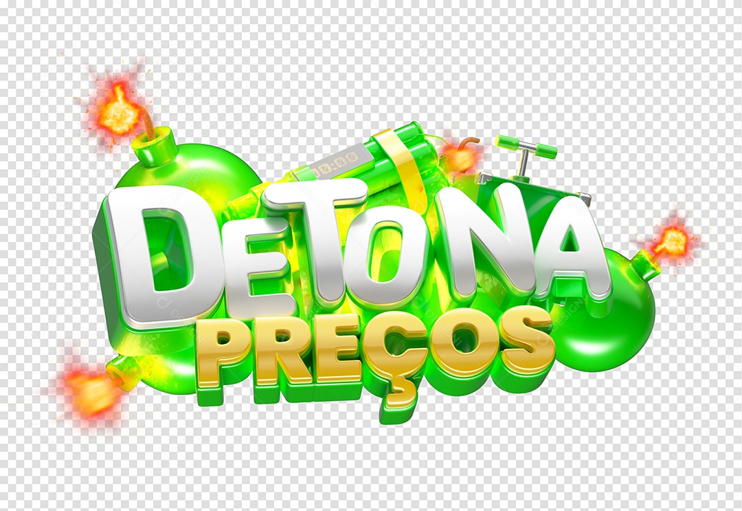 Detona Preços Selo 3D Verde Cinza e Amarelo para Composição PSD