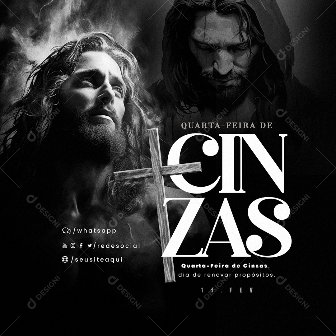 Quarta Feira de Cinzas 14 De Fevereiro Dia de renovar propósitos Social Media PSD Editável