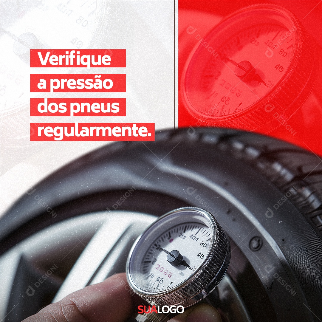Oficina Mecânica Verifique a pressão dos pneus regularmente Social Media PSD Editável
