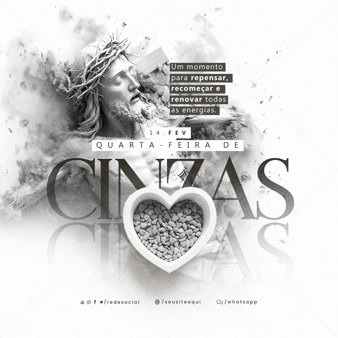 Quarta Feira de Cinzas 14 De Fevereiro Um momento para repensar Social Media PSD Editável