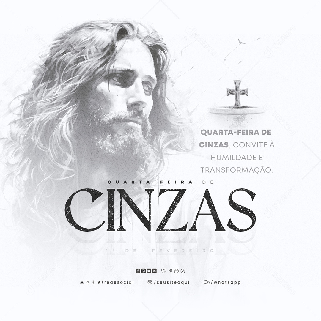 Quarta Feira de Cinzas 14 De Fevereiro Convite à Humildade Social Media PSD Editável