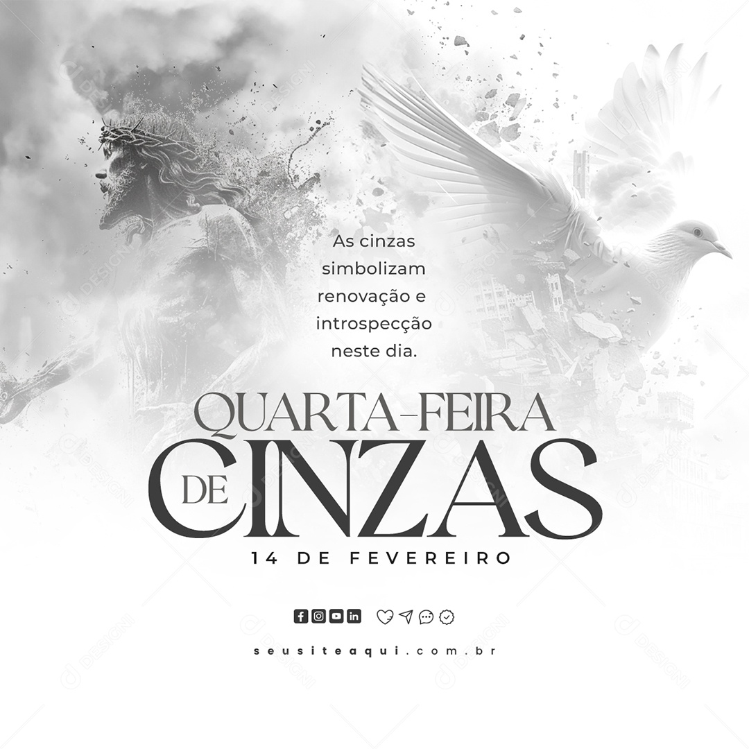 Quarta Feira de Cinzas 14 De Fevereiro Simbolizam renovação Social Media PSD Editável